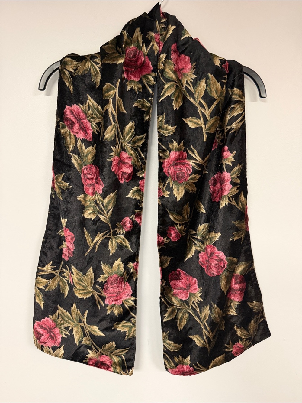 Vintage Black, Roses Boho Velour/Velvet Whimsy goth  Dark Fairy Scarf